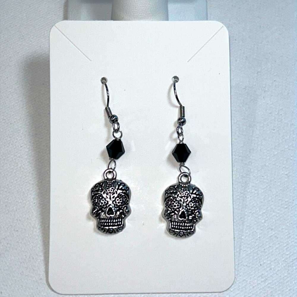 Handmade Day of Dead Beaded Sugar Skull Stainless Steel Earrings Punk Goth Boho